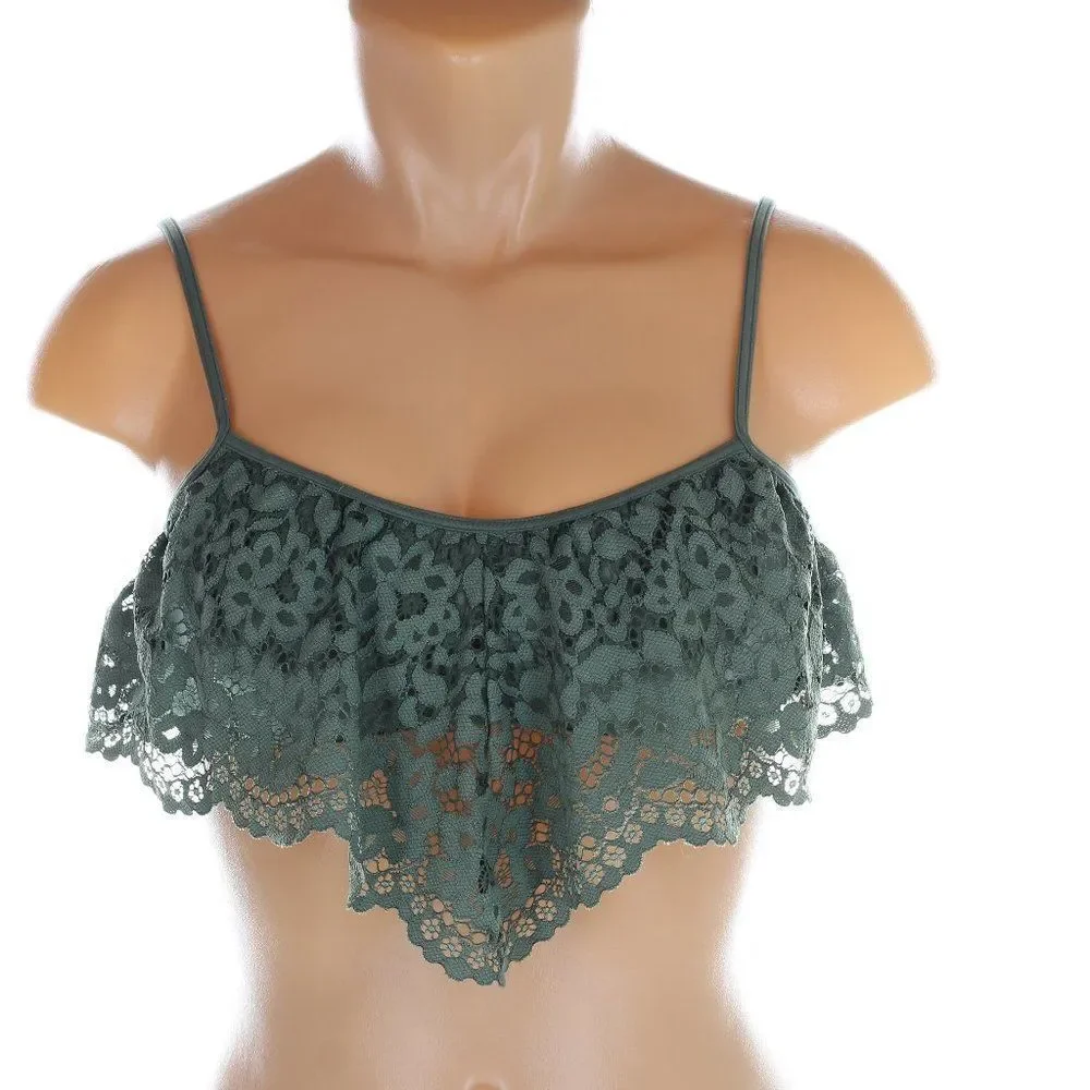 NWT Victoria's Secret Sage Green Lace Ruffle Bralette Crop Top XS